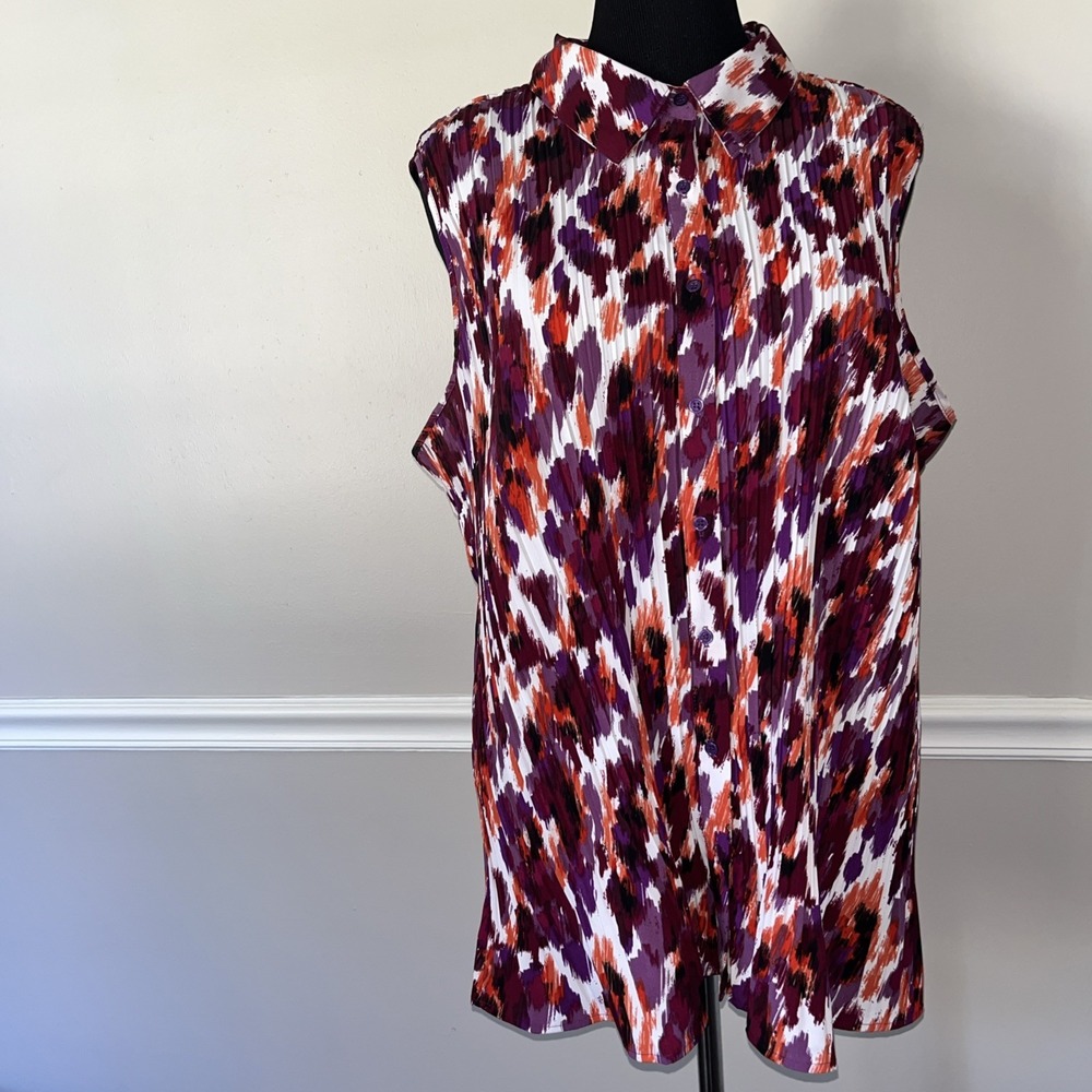 Maggie Barnes Top Women's Sleeveless Button Up Tunic Purple 3X 26/28W‎